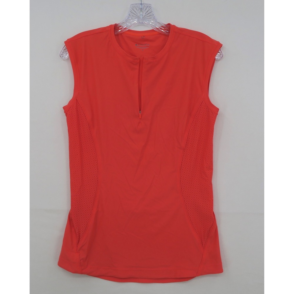 Athleta Womens Small Coral Orange Quarter Zip Sleeveless Cycling Training Top